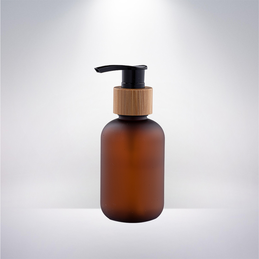 Pompa per lozione con colletto in bambù da 120 ml PET Boston Round 24410